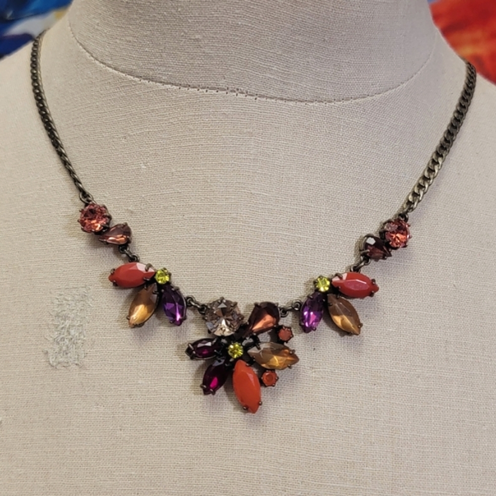 Rhinestone Flower Color Burst Necklace
